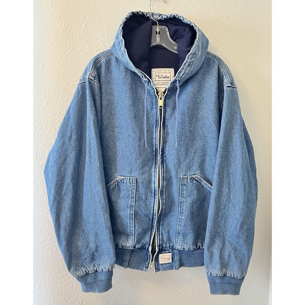 Vintage Walls Denim Hooded Jacket Men's Medium Workwear Work Jacket